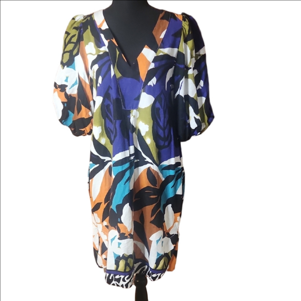 For Cynthia Orange and Black Patterned Dress, Size Small